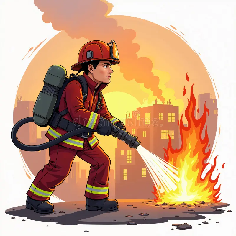 extinción-de-incendios-ilustración-un-bombero-usando-una-manguera-para-apagar-incendio-en-edificio-341444718